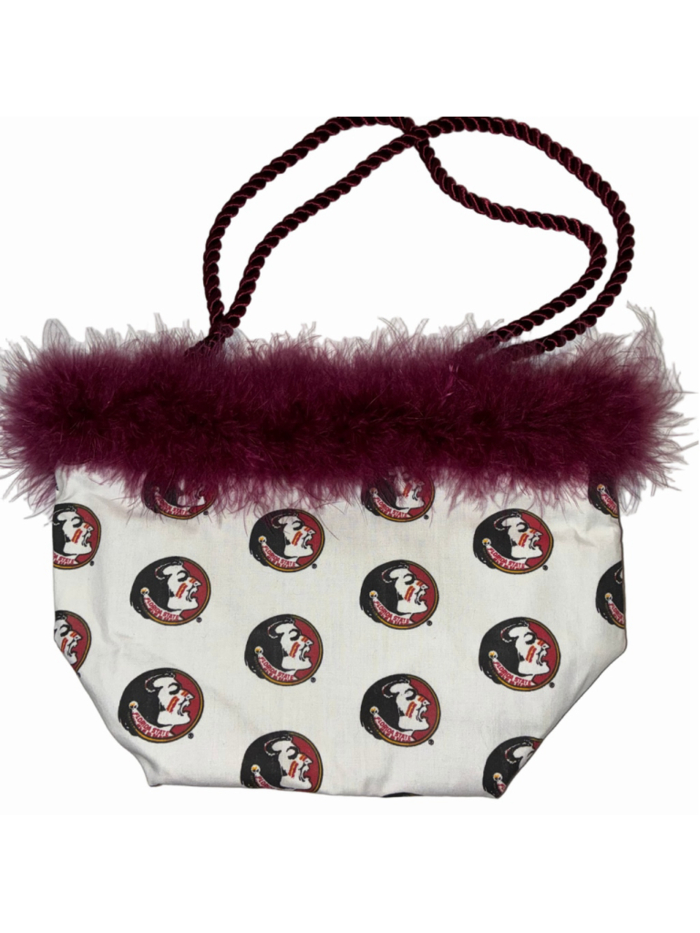 Women's Florida State University Seminoles Handcrafted Tote Bag with fluff trim